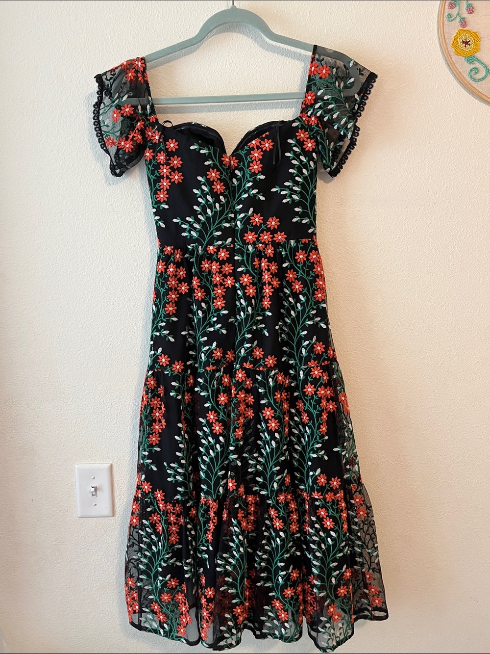 River Embroidered Off the Shoulder Midi Dress - Picture 7 of 11